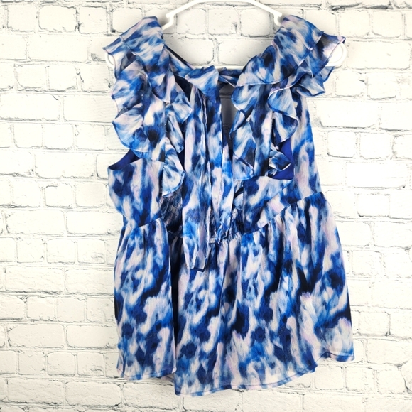 Banana Republic Size M Blue Ruffle Top - Picture 4 of 6